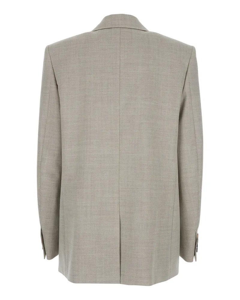 Saint Laurent Women's Grey Double-Breasted Wool Jacket Blazers Gray