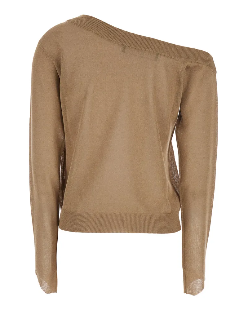 Federica Tosi Women's Sweater One-Shoulder Brown Wool Blend Tops Top Brown