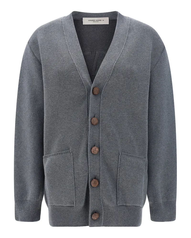 Golden Goose Cotton V-Neck Cardigan — Gray Gray