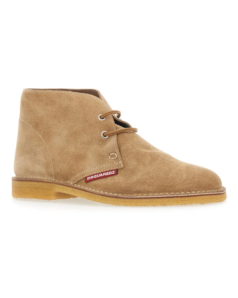 Dsquared2 Men's Lace-Up Shoes Suede Beige Calf Leather Flat Beige