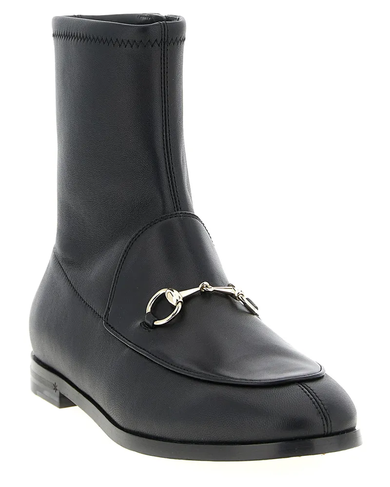 Gucci Women's Black Lamb Leather Ankle Boots Black