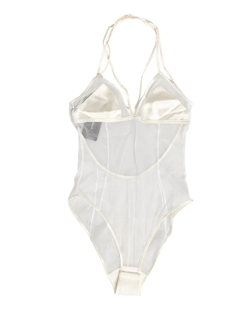 Dolce & Gabbana Women White Sheer Nylon Bodysuit Halterneck Underwear Elastane Silk Clothing White