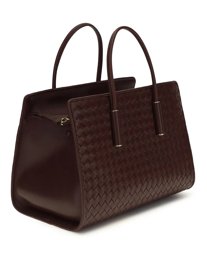 Bottega Veneta Women's Tote Bag Barbara Deep Mahogany Leather Mahogany-Brass Lamb (ovis Aries) Shoulder Mahogany/brass Brown