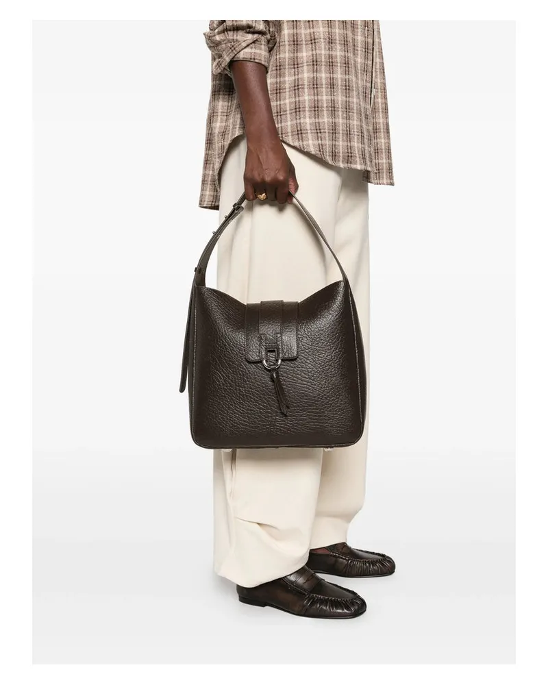 Hogan Grained Leather Tote Bag — Brown Brown