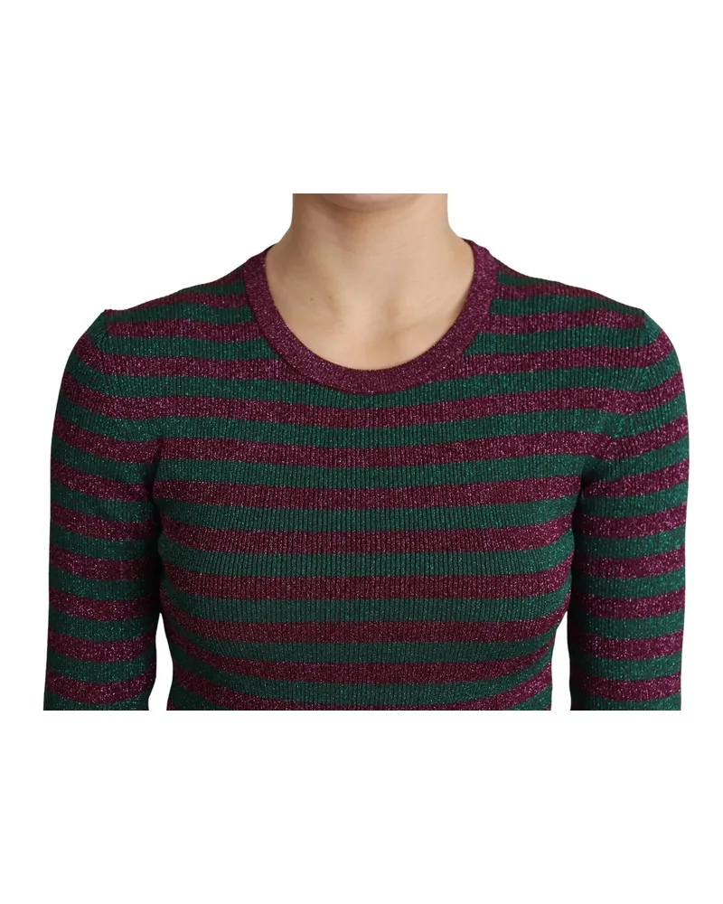 Dolce & Gabbana Women Multicolor Stripes Crew Neck Pullover Sweater Gray Viscose Polyester Clothing Multicolor