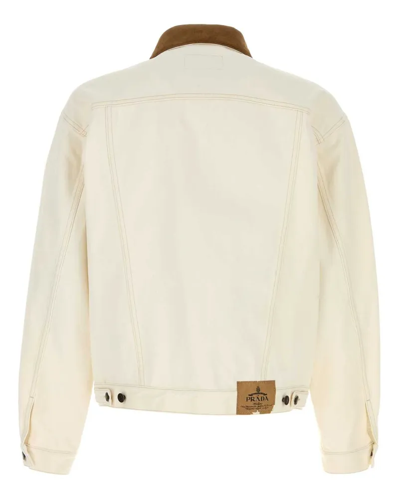 Prada Suede Collar Denim Jacket — White White