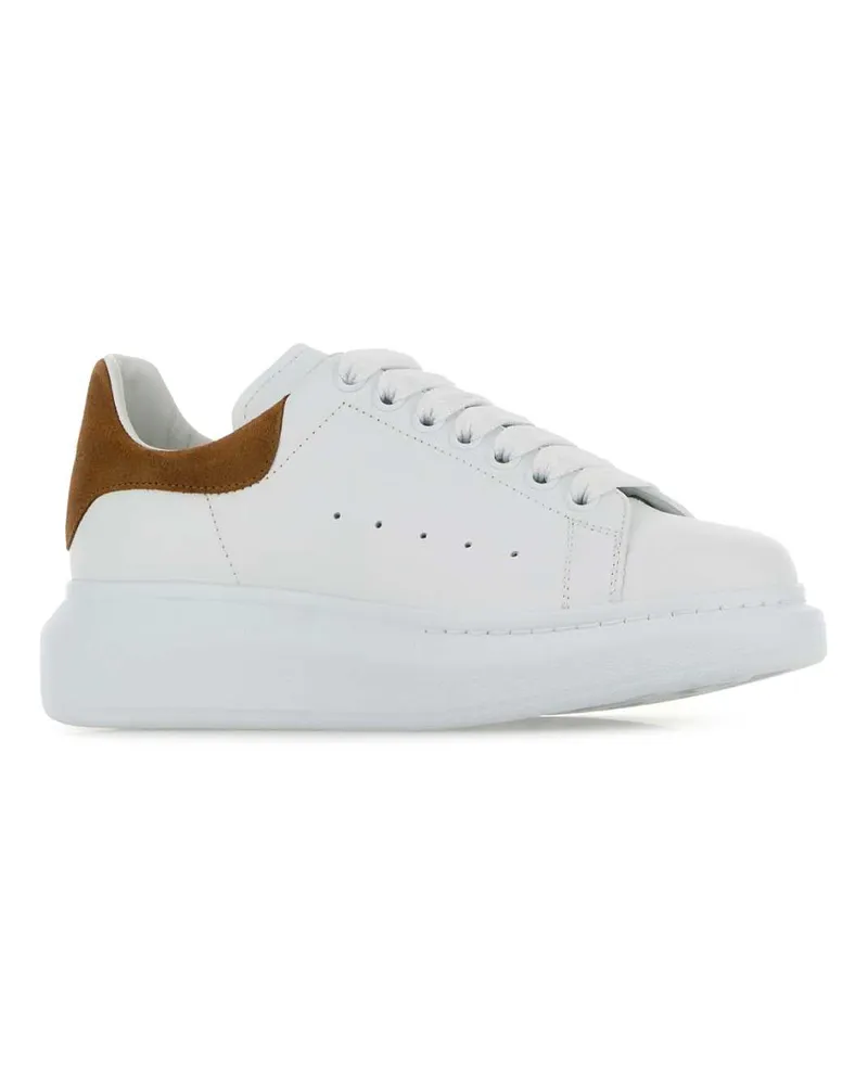 Alexander McQueen Women's White Leather Sneakers With Camel Suede Heel Whitetan White