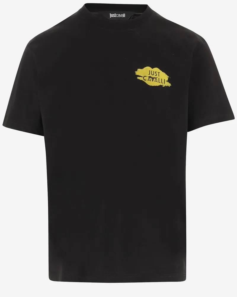 Just Cavalli Men's Printed Cotton T-Shirt Black T-Shirts And Polos Black