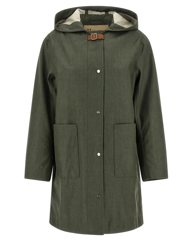 Herno Technical Linen Blend Raincoat — Olive Green Olive