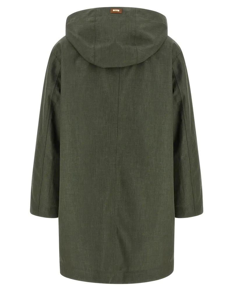 Herno Technical Linen Blend Raincoat — Olive Green Olive