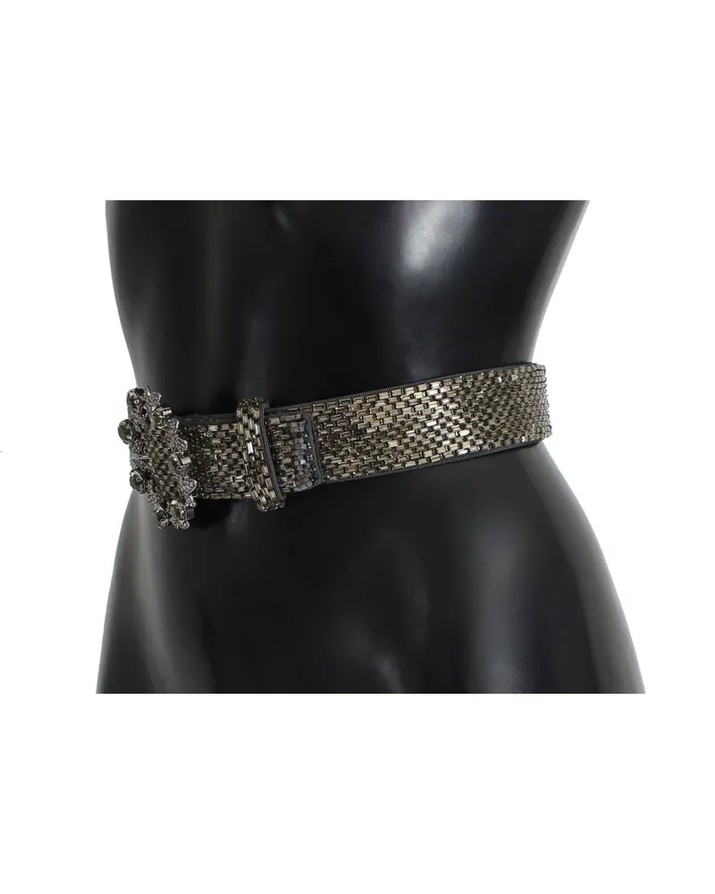 Dolce & Gabbana Women's Crystal Buckle Sequined Waist Belt Gray Gray