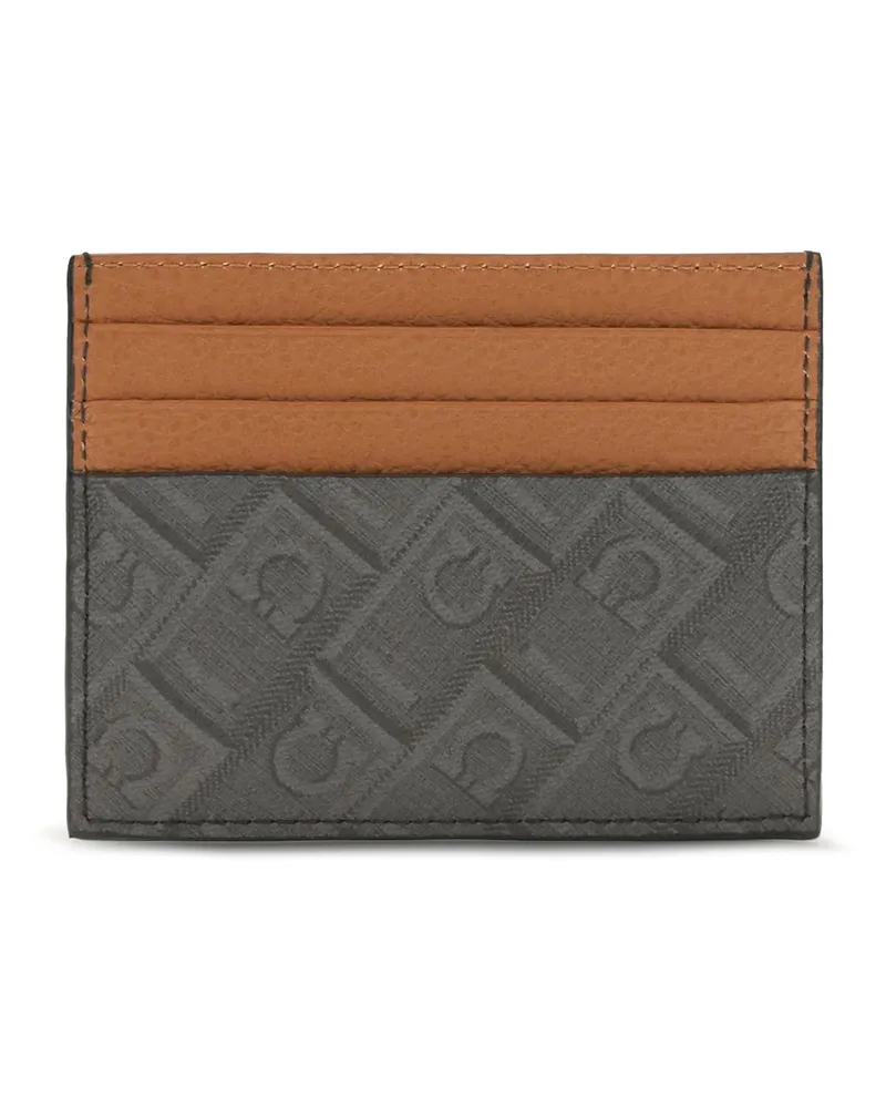 Ferragamo Monogram Leather Card Case — Gray Gray