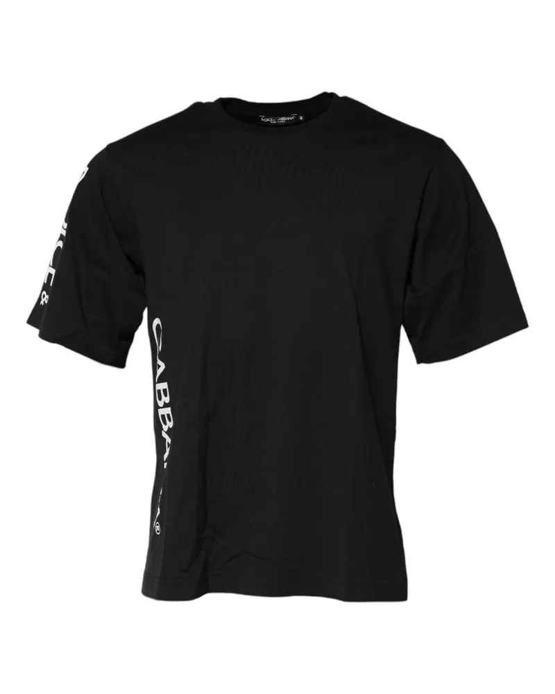 Dolce & Gabbana Black Logo Print Cotton Men Crew Neck T-Shirt Black
