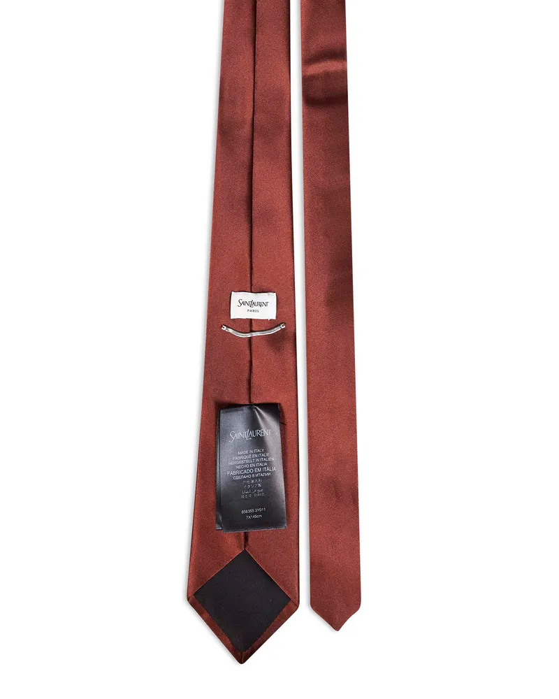 Saint Laurent Men's Tie Silk Satin Copper Brown Ties & Bow Brown