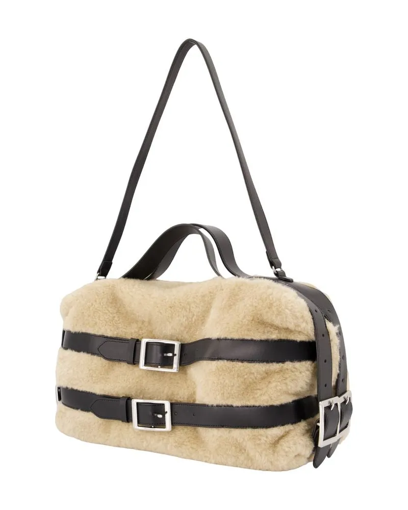 Simone Rocha Women's Biker Purse -  Faux Fur Beige Faux_fur Bags Handbags-Purses Beige