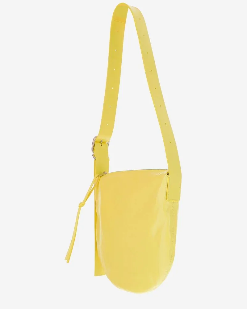 Jil Sander Women's Crinkled Leather Small Shoulder Bag Yellow Calfskin Yellow