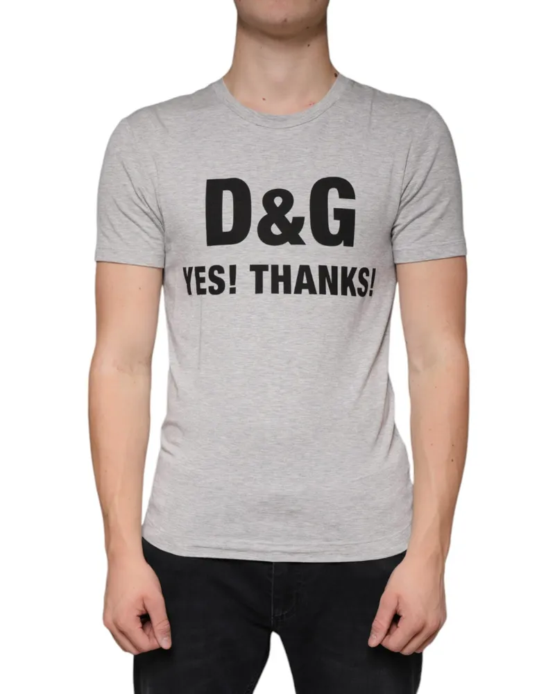 Dolce & Gabbana Men's Gray Logo Print Crewneck Short Sleeve T-Shirt Viscose Elastane Gray