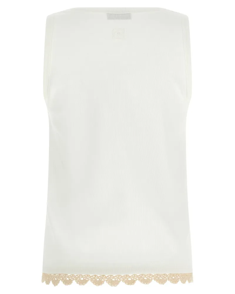 Magda Butrym Ribbed Cotton with Crochet Trim Tank Top — White White