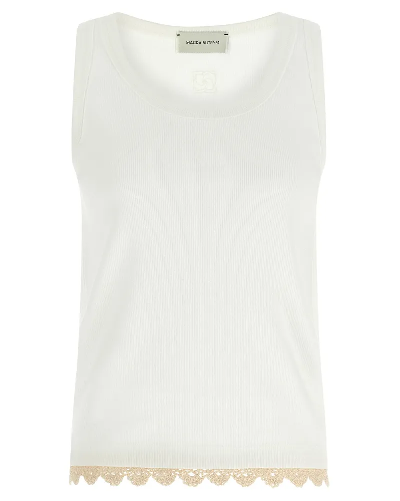 Magda Butrym Ribbed Cotton with Crochet Trim Tank Top — White White