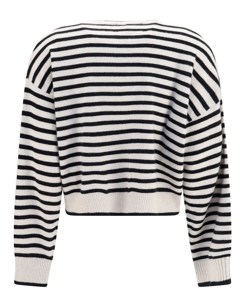 Lisa Yang Women's Marit Striped Cardigan Oyster-Black Stripes Kashmir-Capra Hircus Oyster/black Kashmir/capra Sweater Oyster