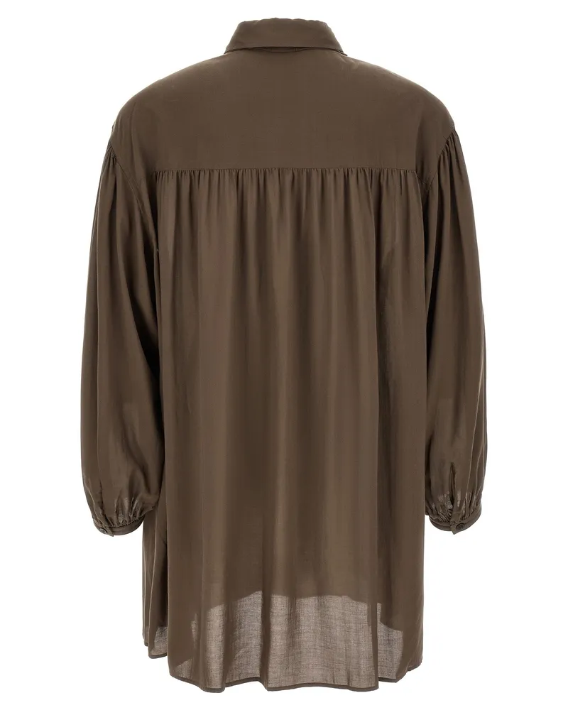 Yohji Yamamoto Scarf-Collar Puff-Sleeve Shirt — Olive Green Olive