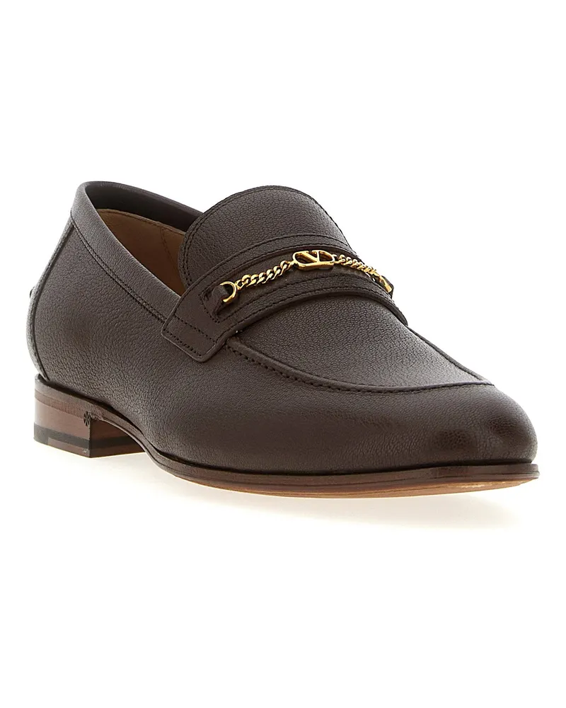 Valentino Garavani Goat Leather with Vlogo Chain Loafer — Brown Brown