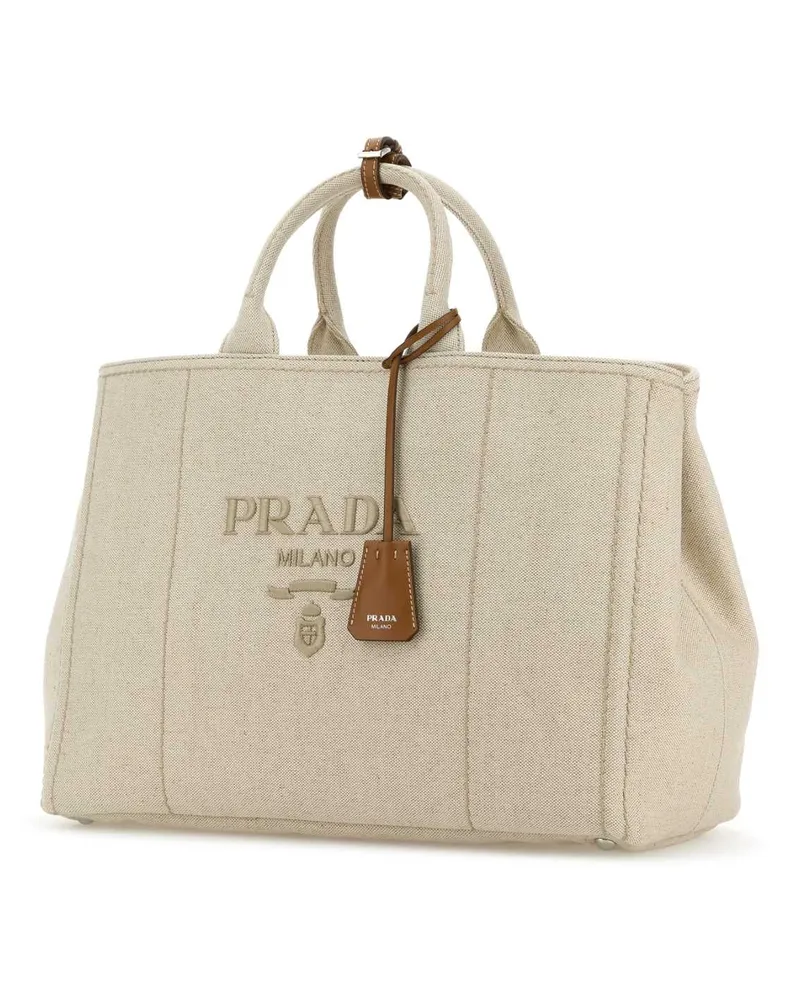 Prada Men's Sand Canvas Extra Large  Jardiniã¨re Shopping Bag Naturale Coli-Vitello Borse A Mano Beige