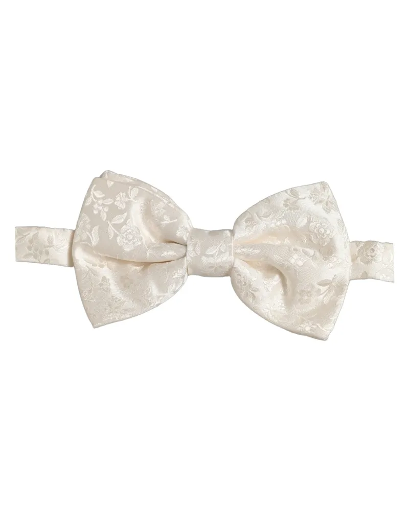 Dolce & Gabbana Men White Floral Silk Adjustable Neck Papillon Bowtie Accessory White