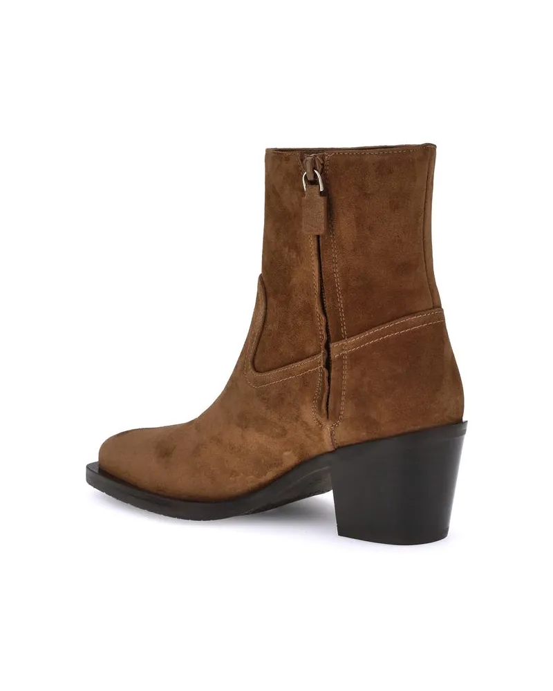 Stuart Weitzman Women's Brown Calf Leather Bos Taurus Ankle Boots Brown