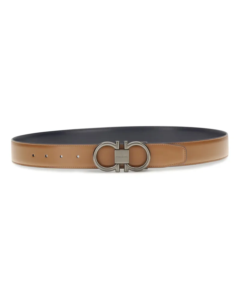 Ferragamo Men's Reversible Leather Gancini Belt Cowhide Calf Bos Taurus E Braces Beige