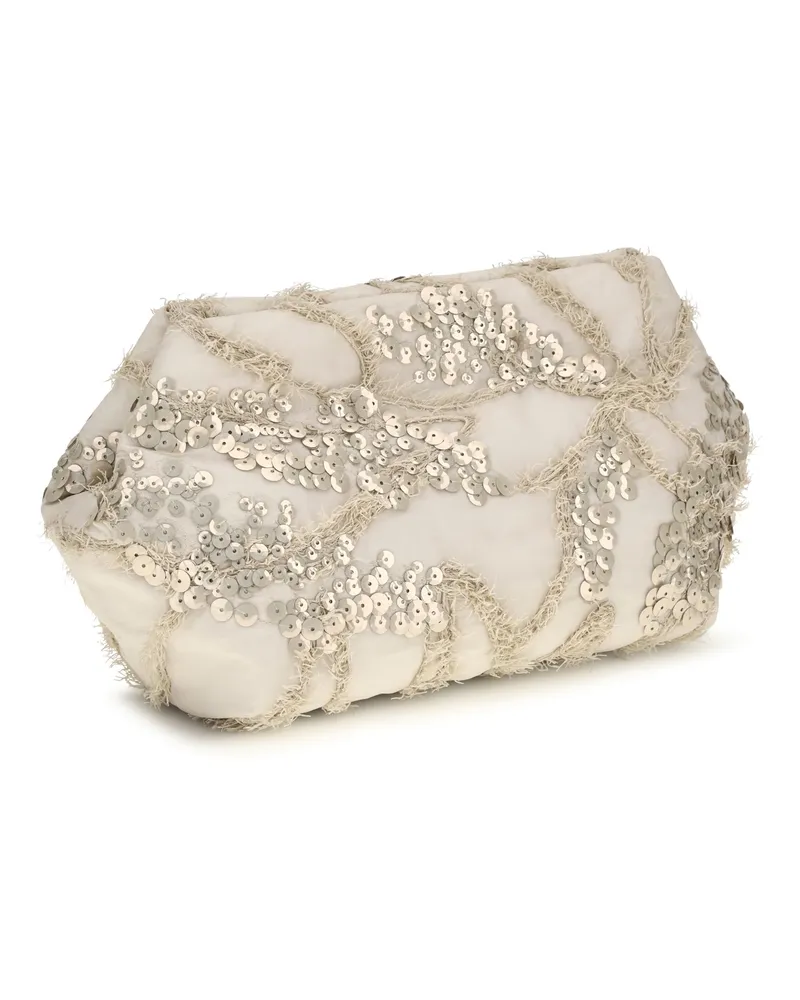 Brunello Cucinelli Women's Embroidered Silk Organza Clutch Feather Shoulder Bags Beige