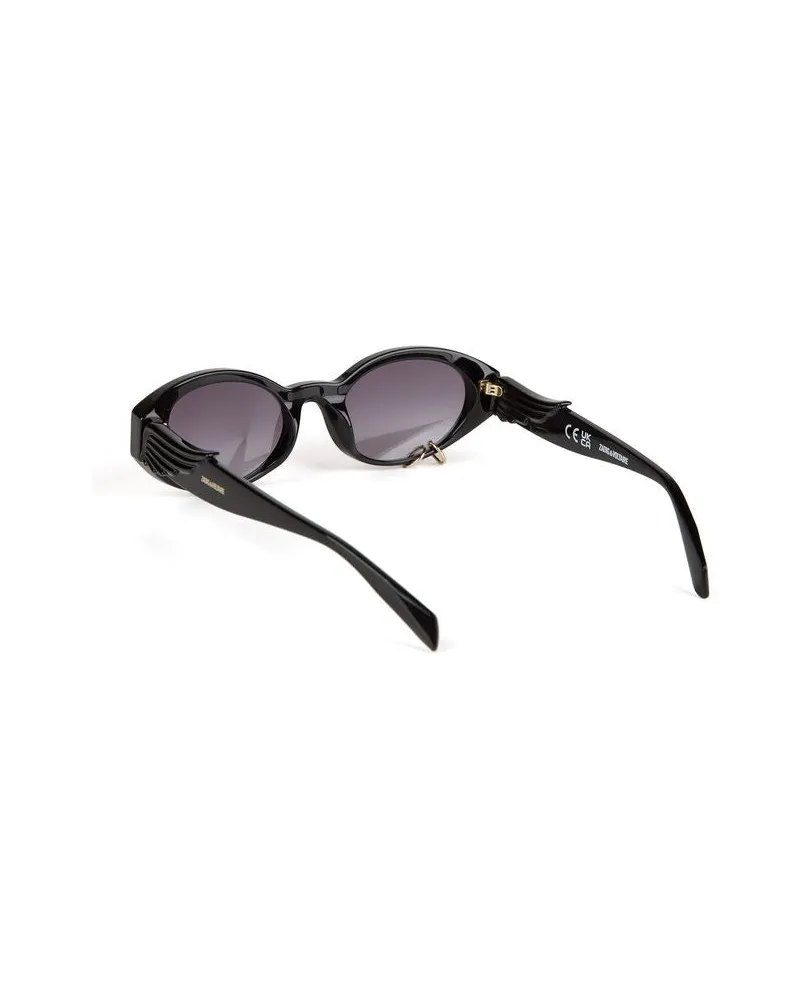 Zadig & Voltaire Unisex Sunglasses Shiny Black Acetate Eyewear Black
