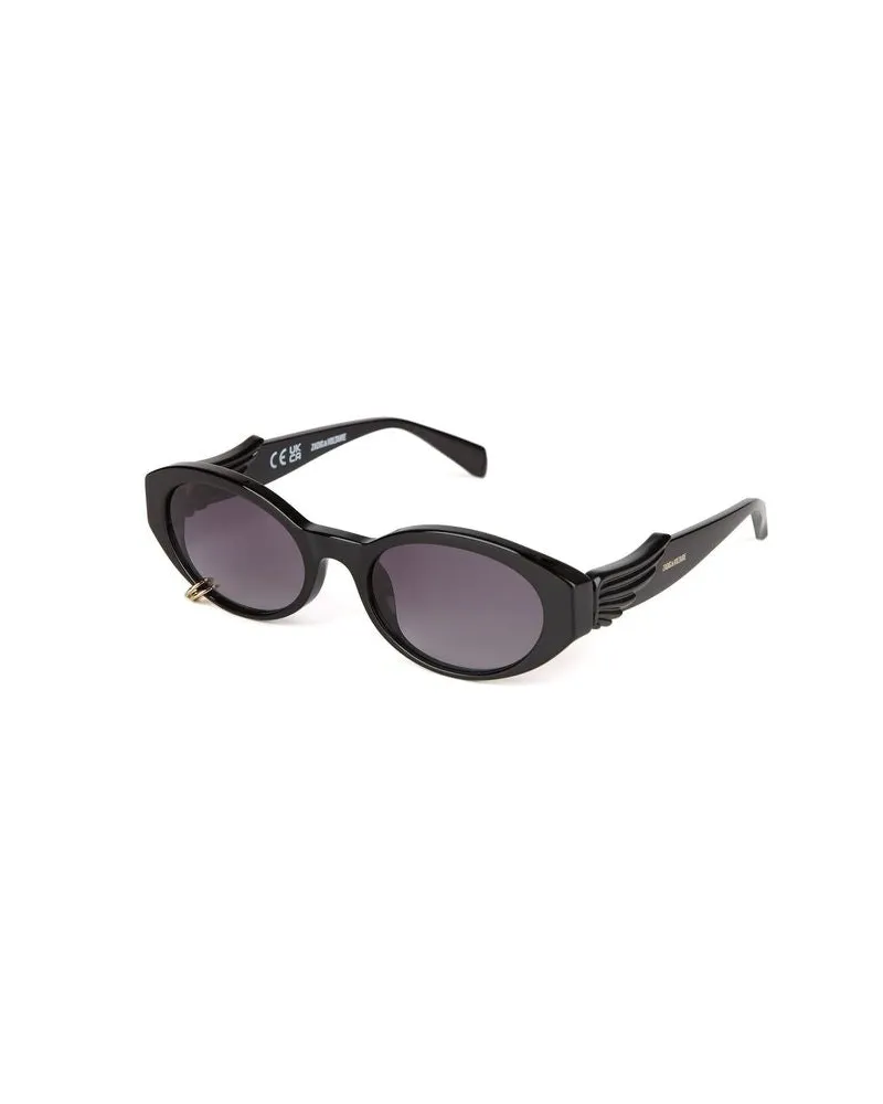 Zadig & Voltaire SZV502V Oval Acetate Sunglasses — Black Black