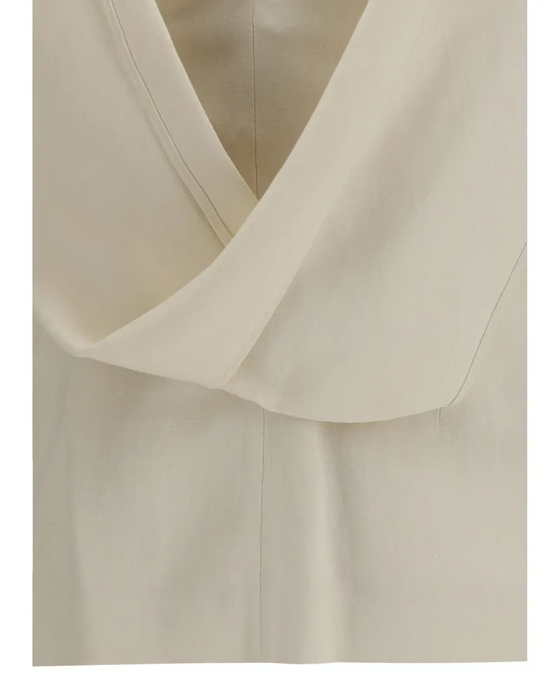 Brunello Cucinelli Women's Twill Top Viscose-Linen Cream Tops Cream