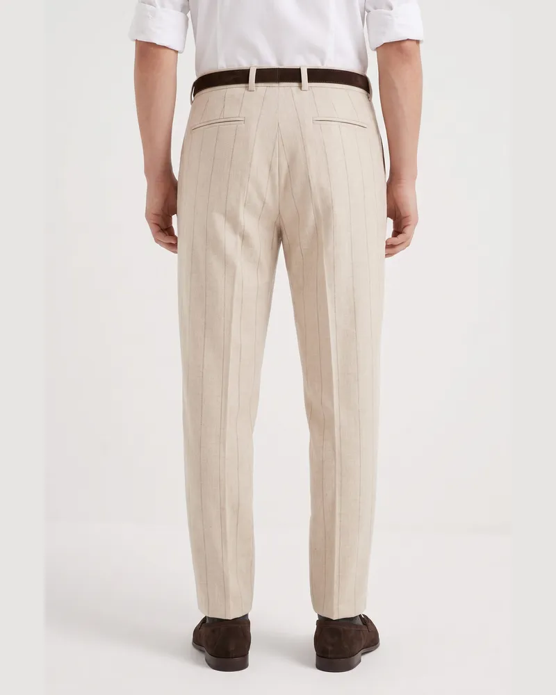 Brunello Cucinelli Wool Pinstripe Trousers — Beige Beige