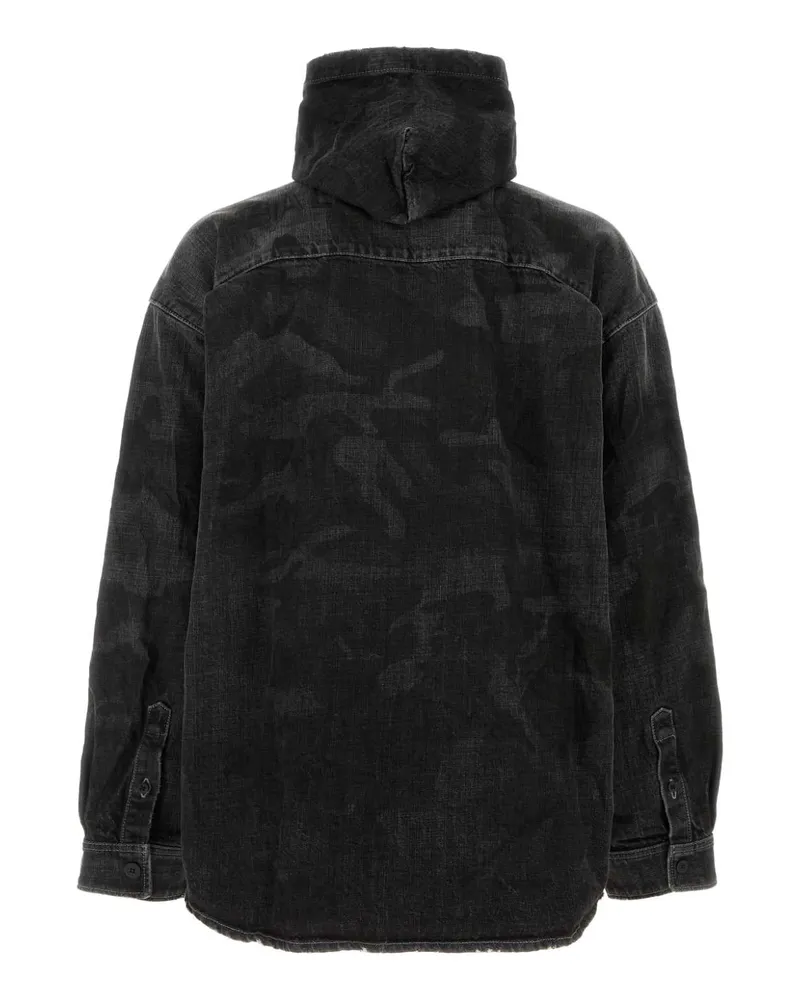 Balenciaga Men Black Denim Jacket Camouflage-Black T Cotton Giubbini Camouflage/black Black