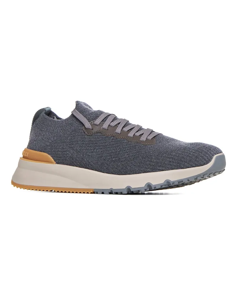 Brunello Cucinelli Men's Sneakers, Wool Knit, Grey Trainers Gray