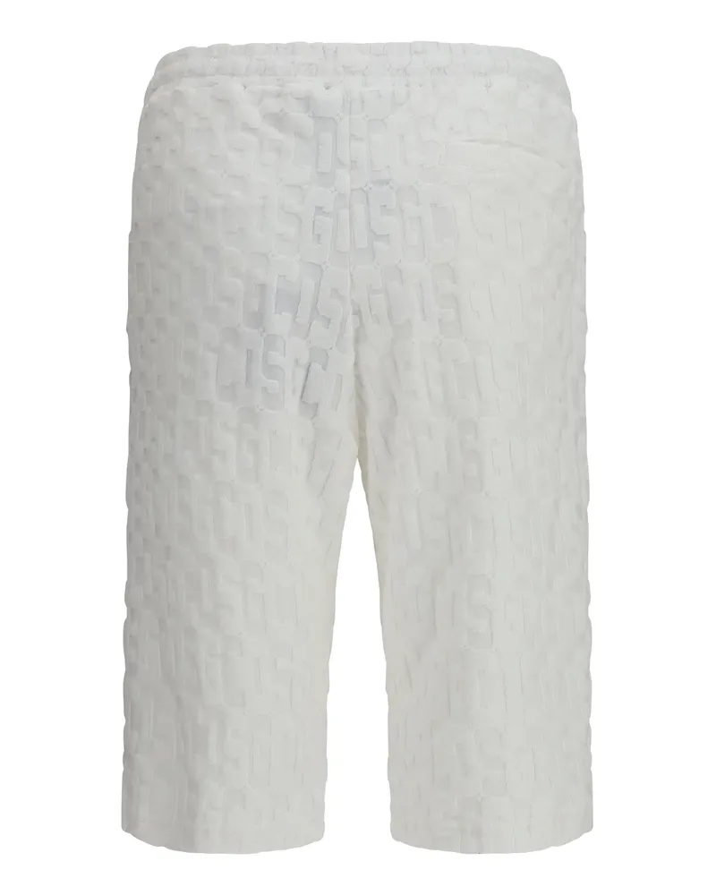 GCDS Men's Shorts With All-Over Monogram Optic White-White Cotton; Polyamide Bermuda White/white White