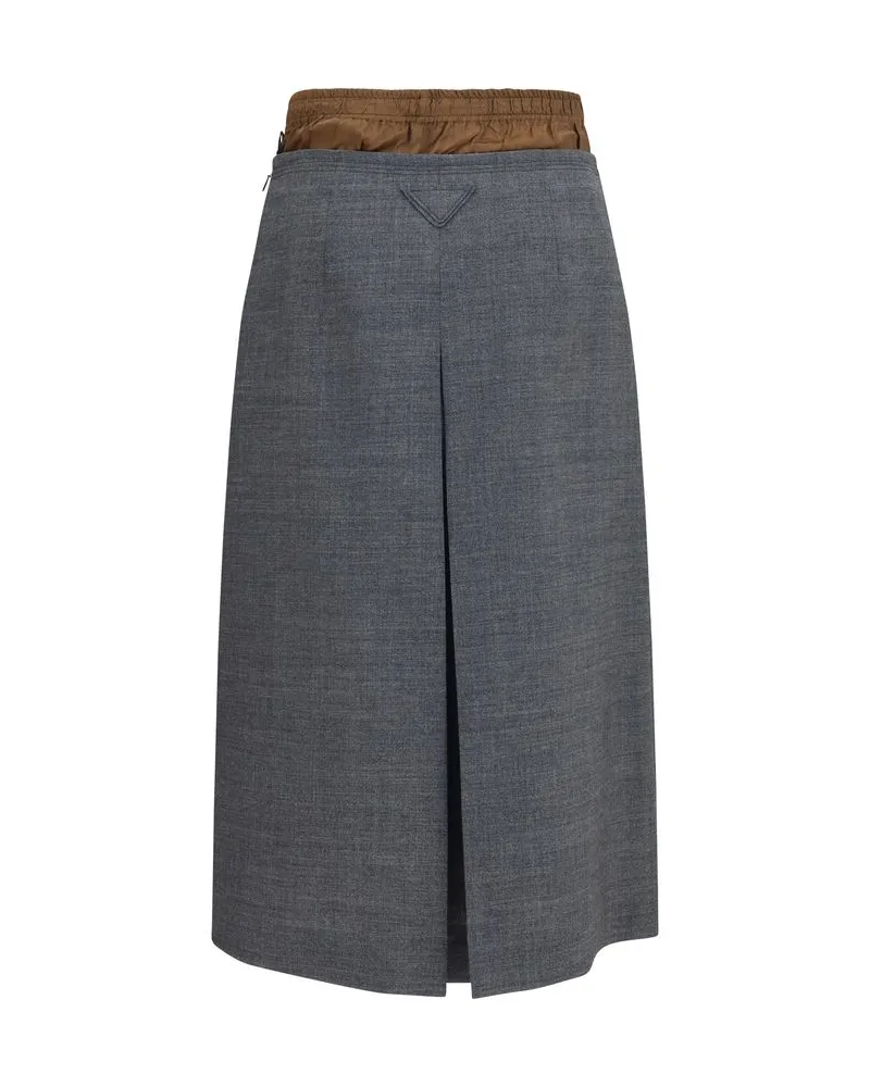 Prada Women's Gray Wool Oves Aries Midi Skirt Gray