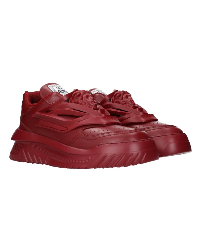 Versace Men's Red Leather Chunky Sneakers Red