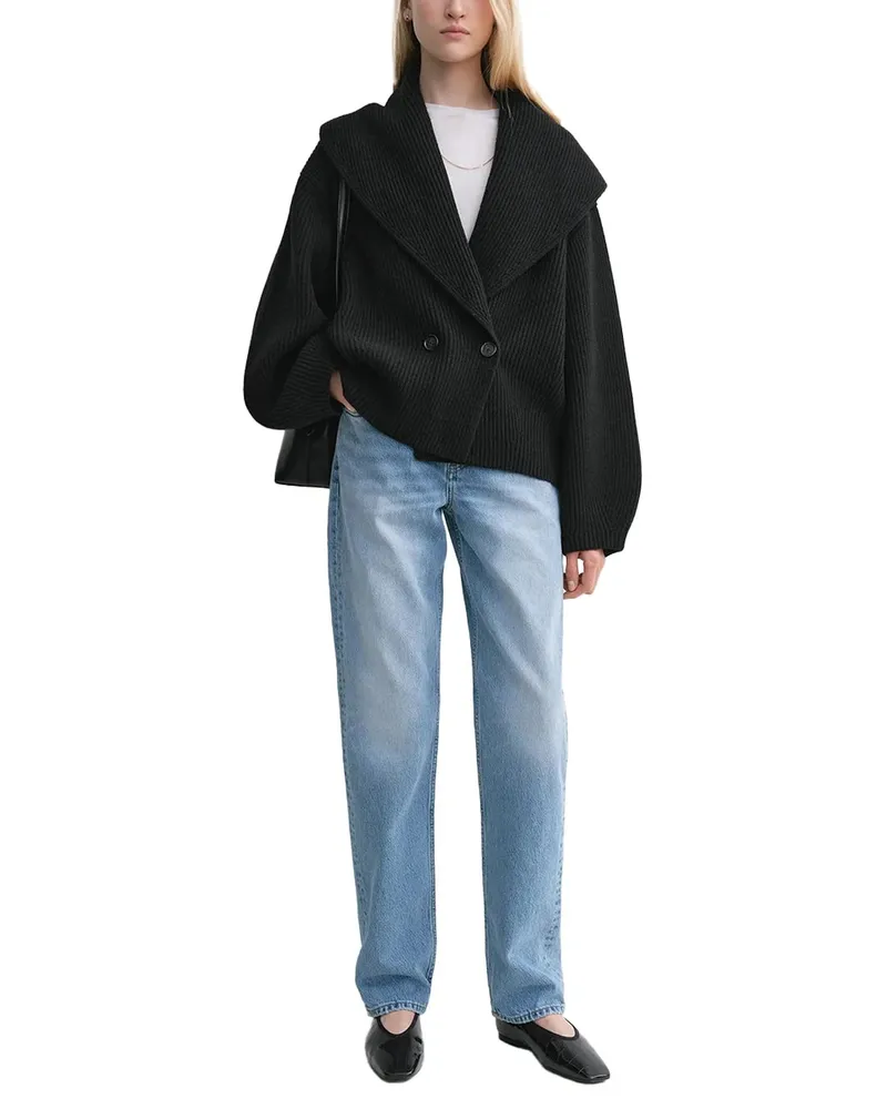 Totême Shawl-Lapel Ribbed Wool Blend Cardigan — Black Black