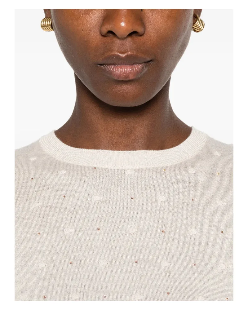 Max Mara Polka-Dot Silk & Wool Sweater — Beige Beige