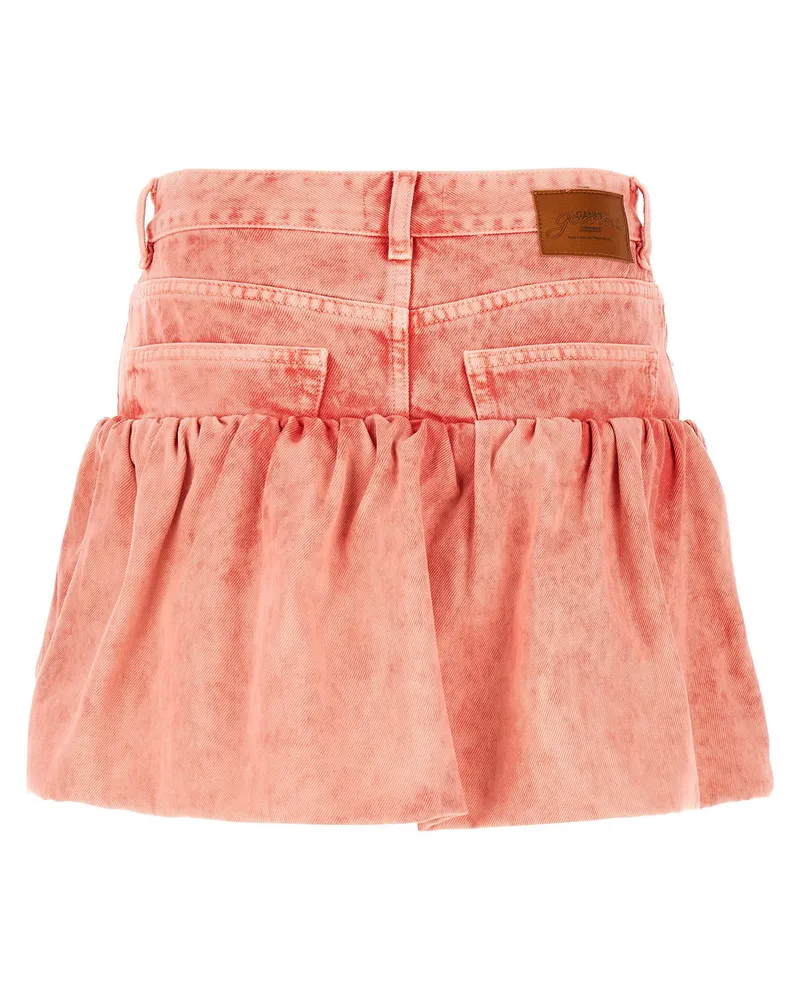 Ganni Stone-Washed Denim with 3D Floral Appliqué Skirt — Coral Coral