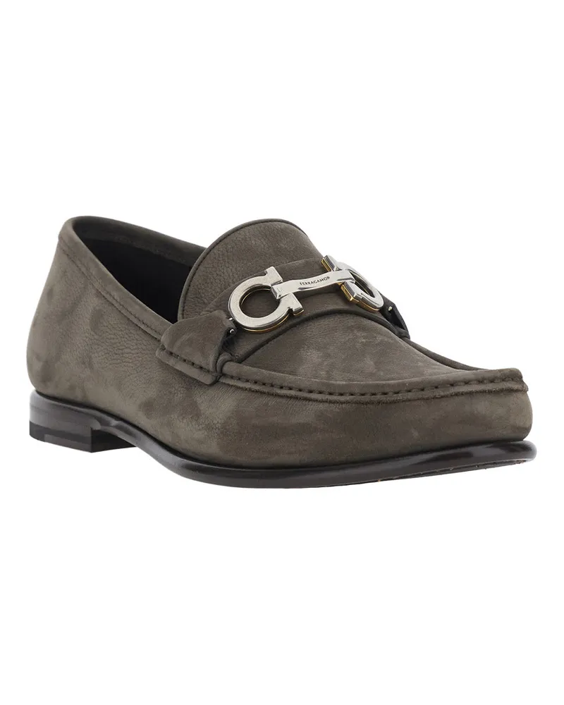 Ferragamo Men's Loafers Avril Grey Leather Calf Gray