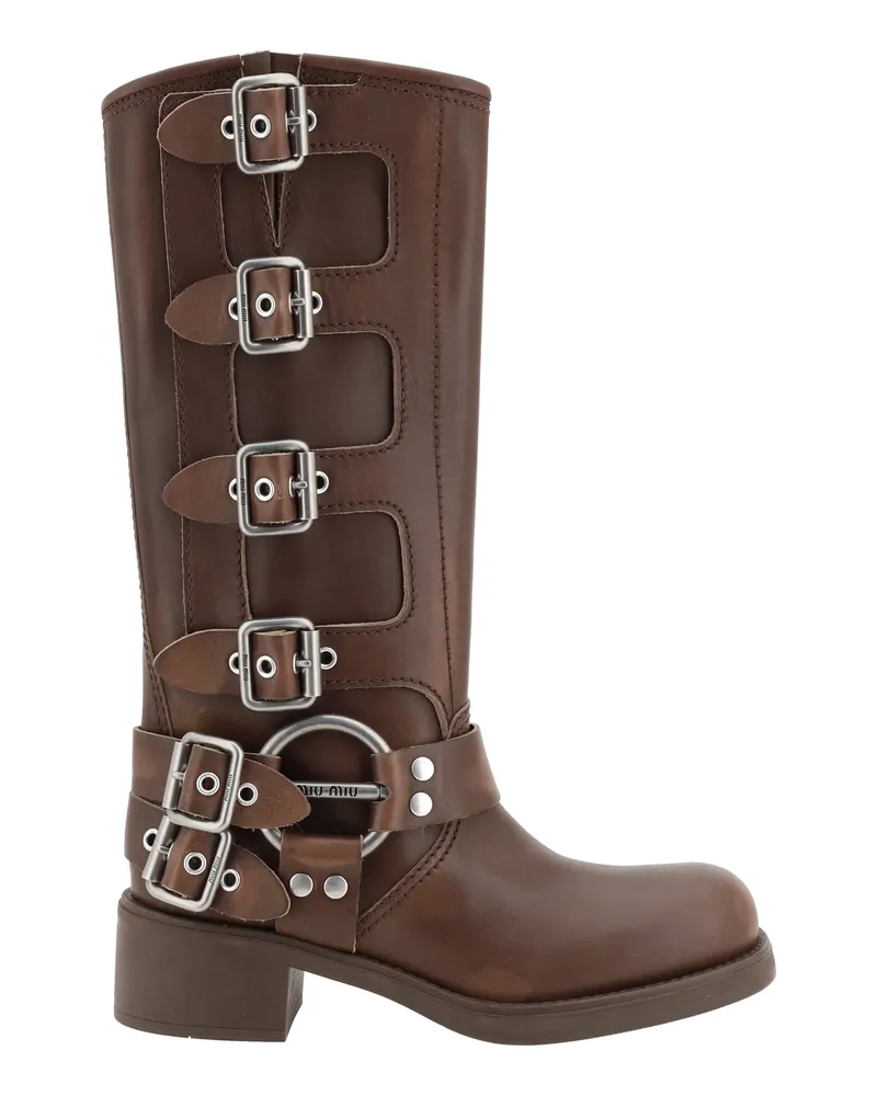 Miu Miu Women's Calf Leather Boots Burnt Brown Upper Brown