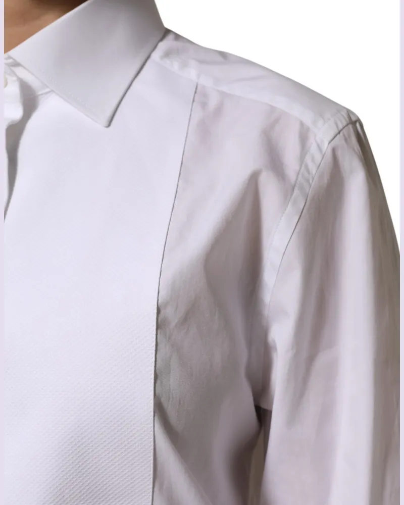 Dolce & Gabbana Women White Cotton Tuxedo Bib Long Sleeve Dress Shirt White