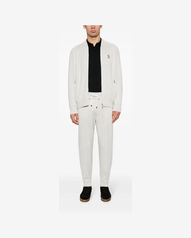 Brunello Cucinelli Men's Logo-Embroidery Cashmere Cardigan Aw23 M Light