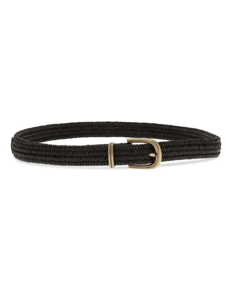 Brunello Cucinelli Women's Belt Braided Stretch Leather Brown Calf Brown