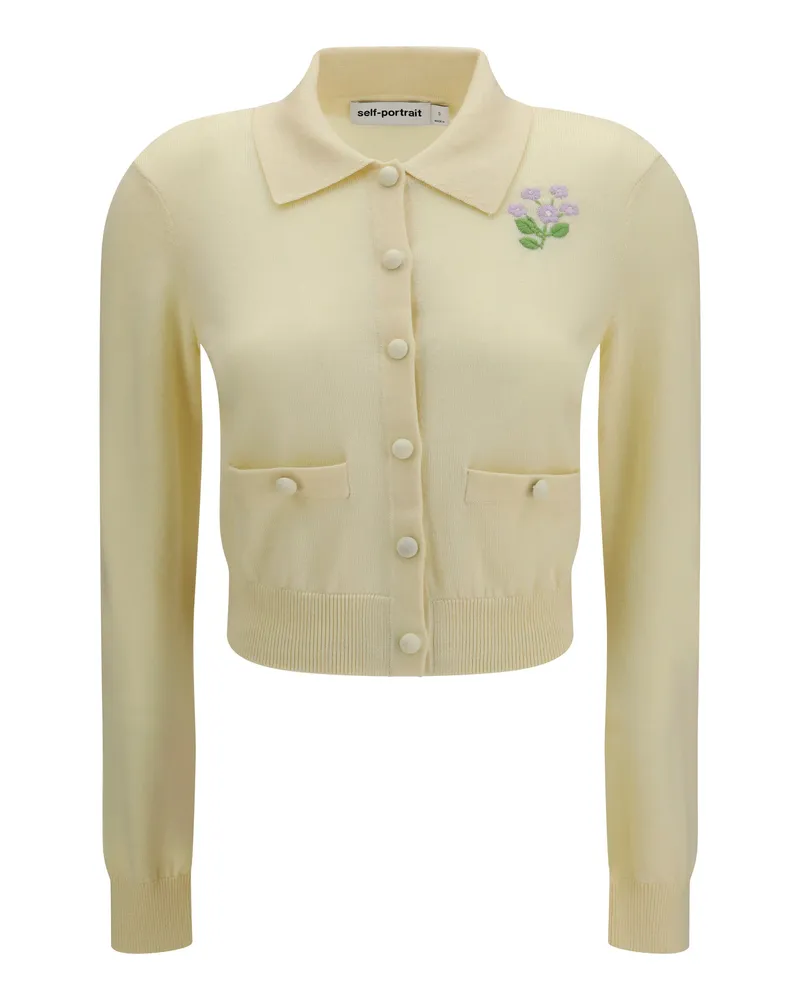 Self-Portrait Women Knit Cardigan Yellow Wool (ovis Aries) Sweater Yellow