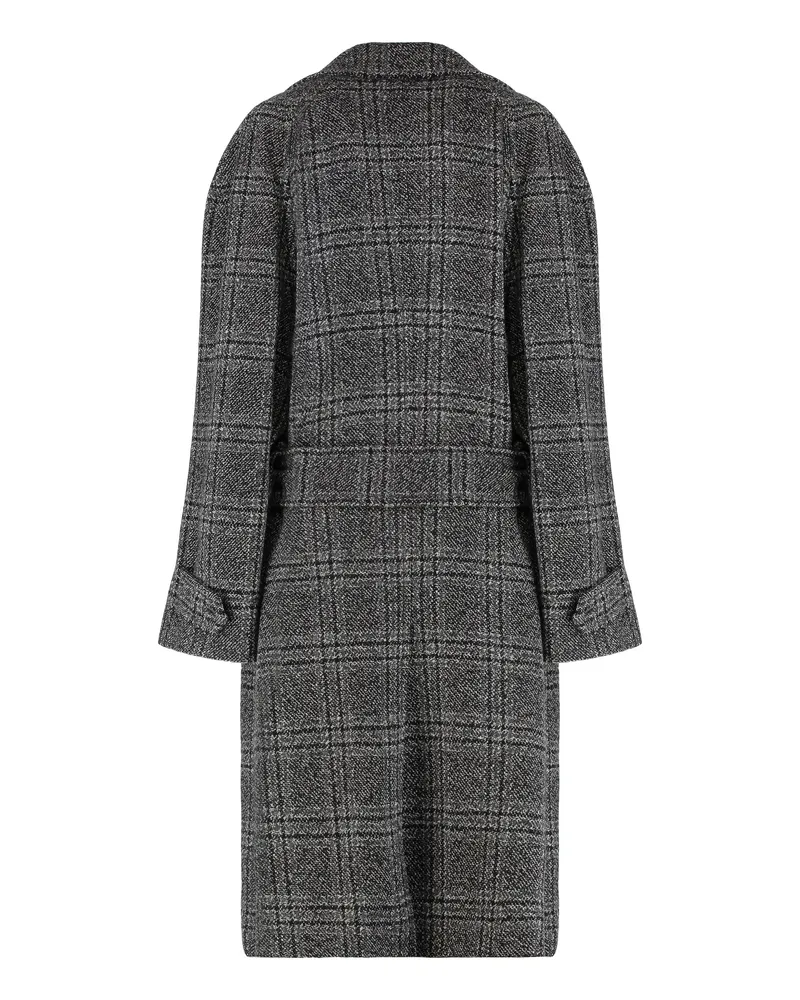 Balenciaga Women's Wool Long Coat With Check Motif Grey Gray
